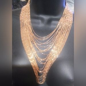 Women's Gold Tone Long Multi-Strand Waterfall Ball Chain Iron Statement Necklace